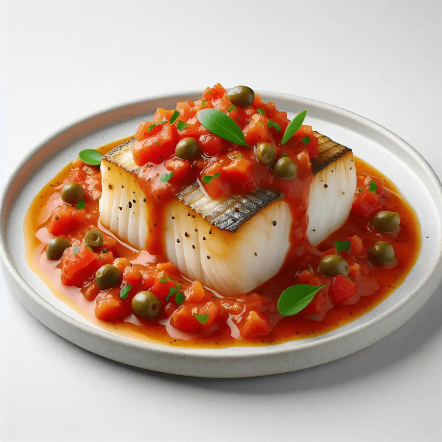 Bacalao con salsa de tomate y alcaparras
