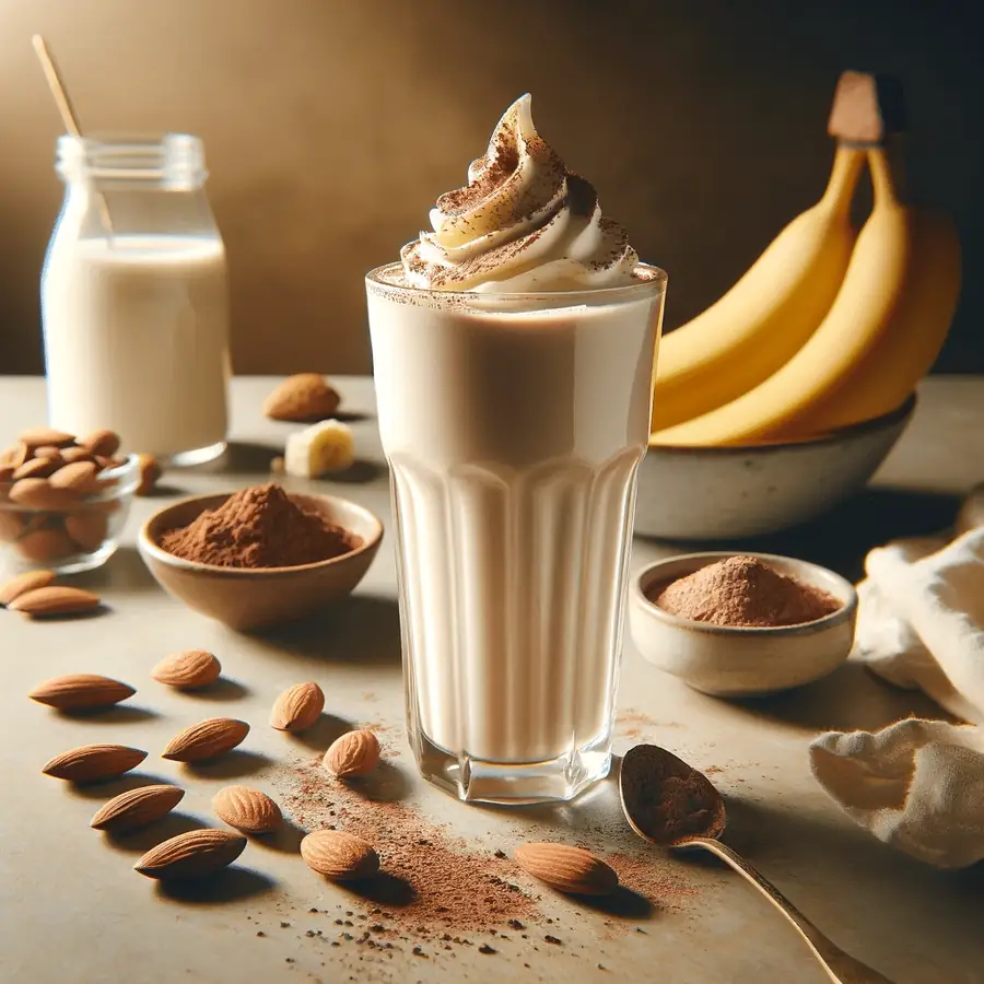 Batido de Proteínas con Leche de Almendra, Plátano y Cacao en Polvo