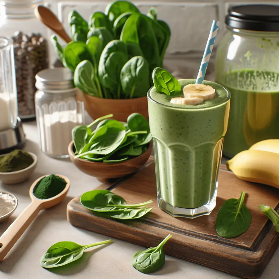 Batidos de proteínas con espinacas y plátano