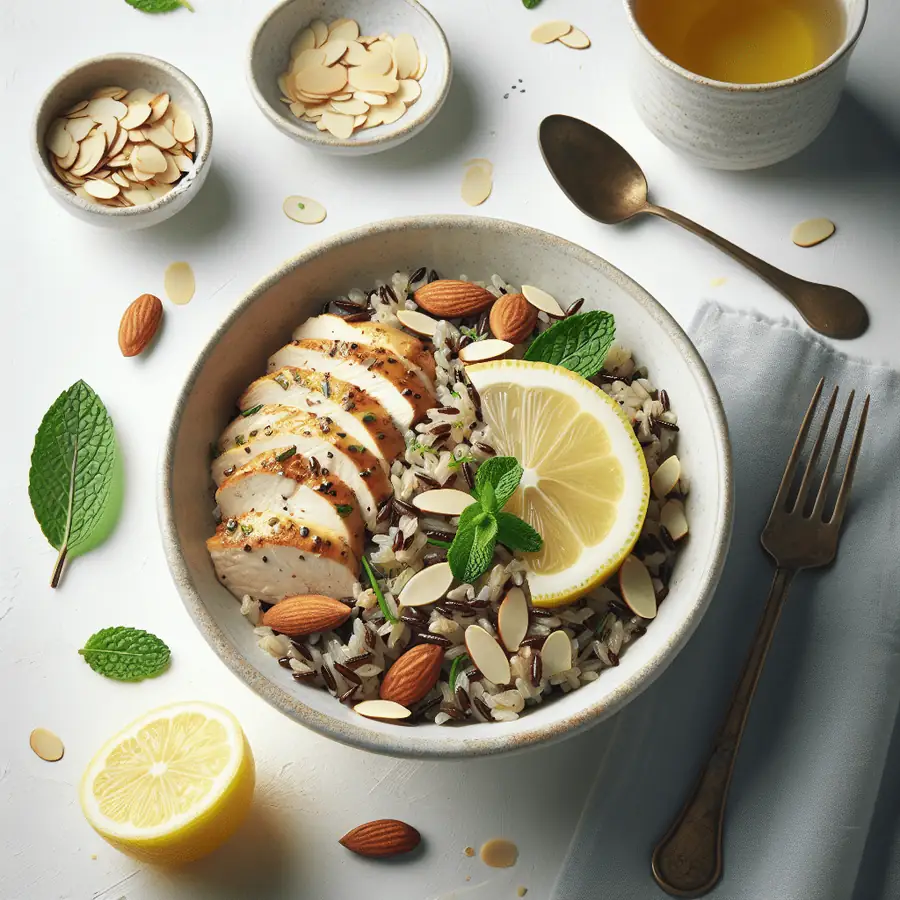 Bowl de Arroz Salvaje con Pollo al Limón y Almendras