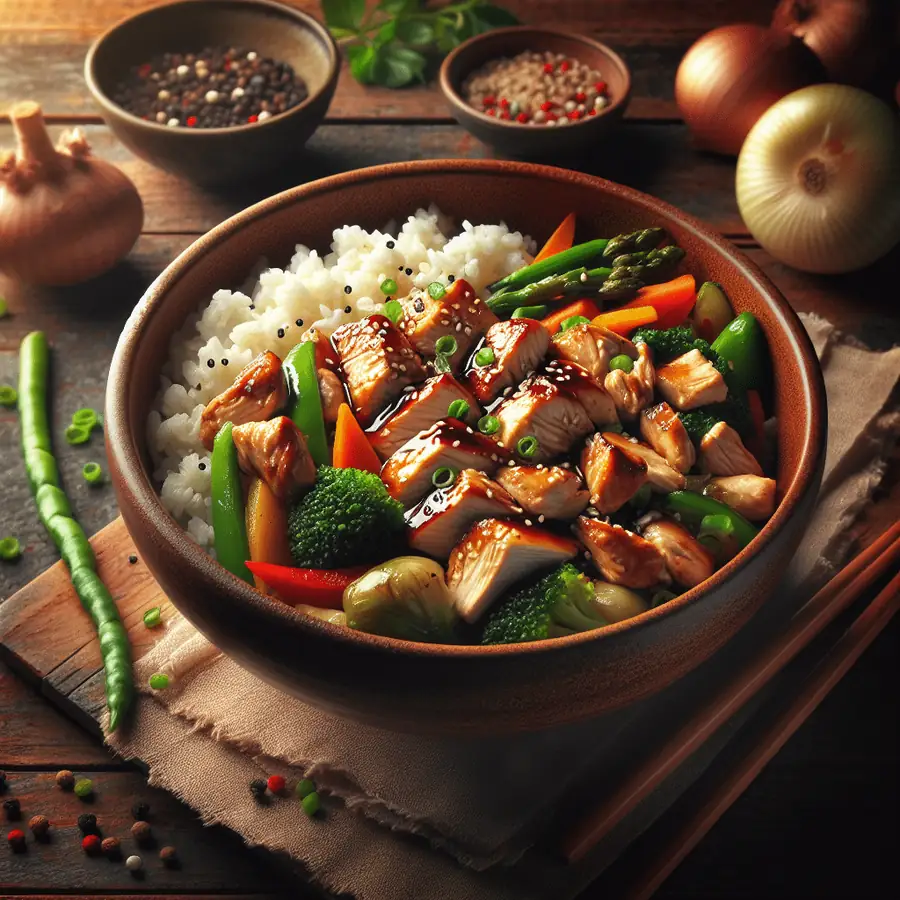 Bowl de Pollo Teriyaki con Vegetales y Arroz