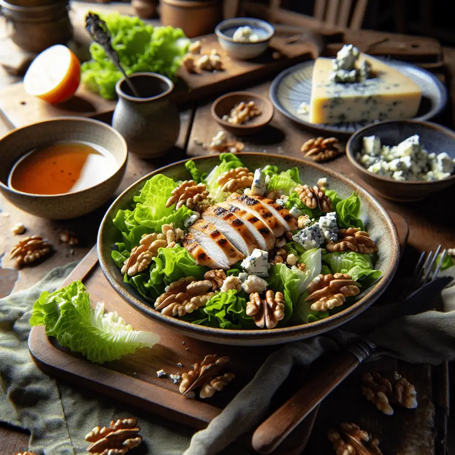Ensalada con pollo, nueces y queso azul