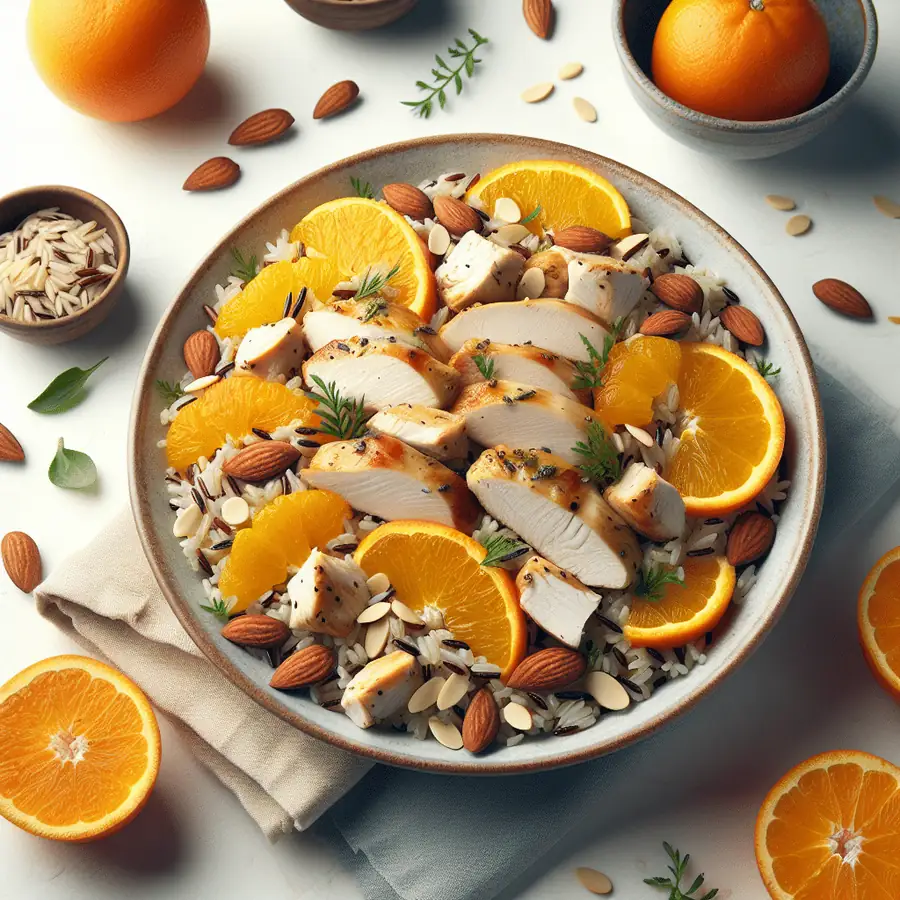 Ensalada de Arroz Salvaje con Naranja, Almendras y Pollo