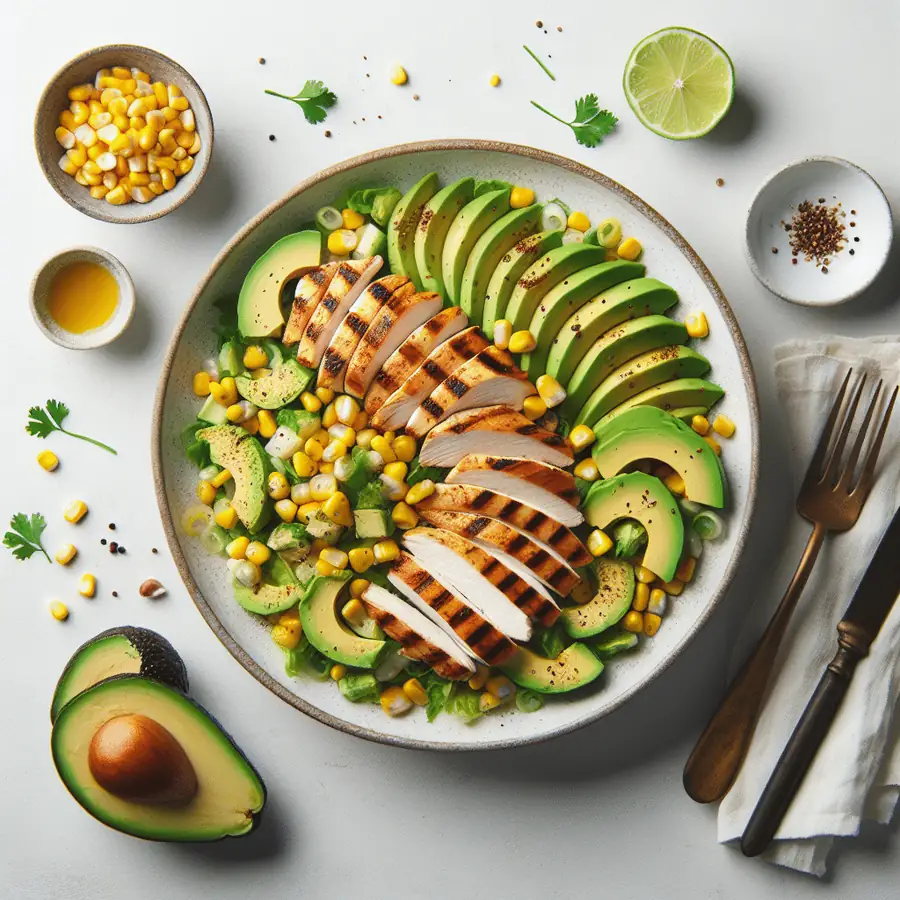 Ensalada de Pollo a la Parrilla con Aguacate y Maíz