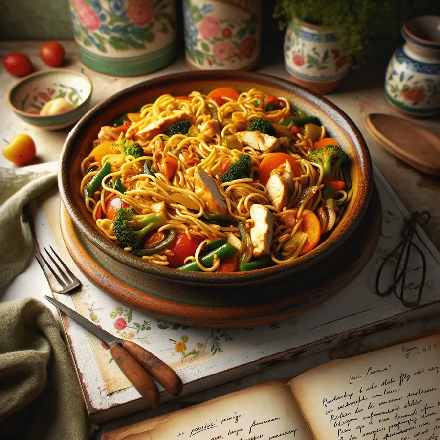 Fideua con pollo y verduras