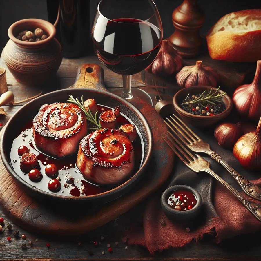 Medallones de cerdo con salsa de vino tinto