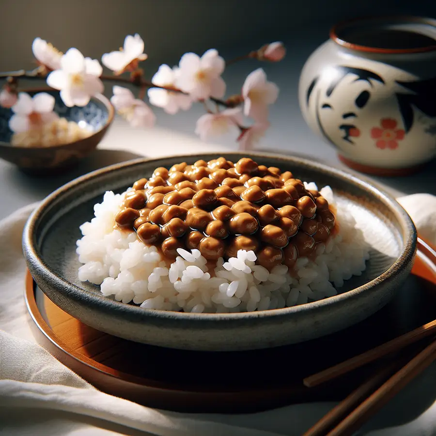 Natto (soja fermentada) con arroz, típico japonés