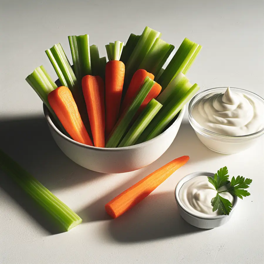 Palitos de Zanahoria y Apio con Dip de Yogur Griego