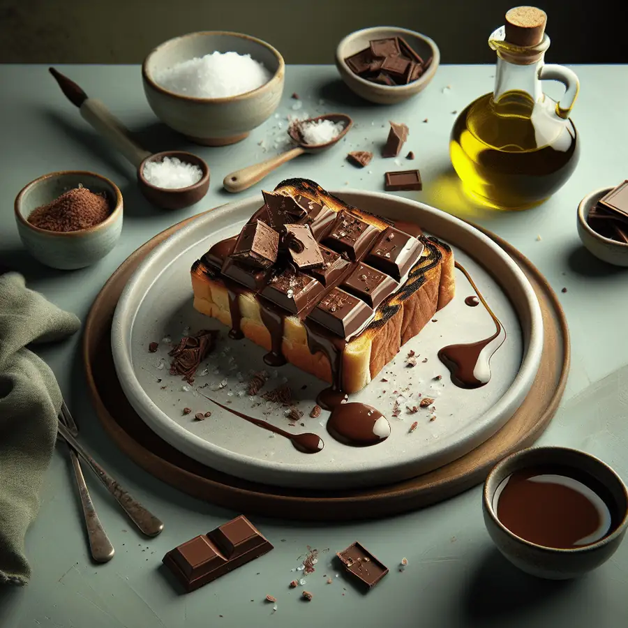 Pan con chocolate, aceite y sal