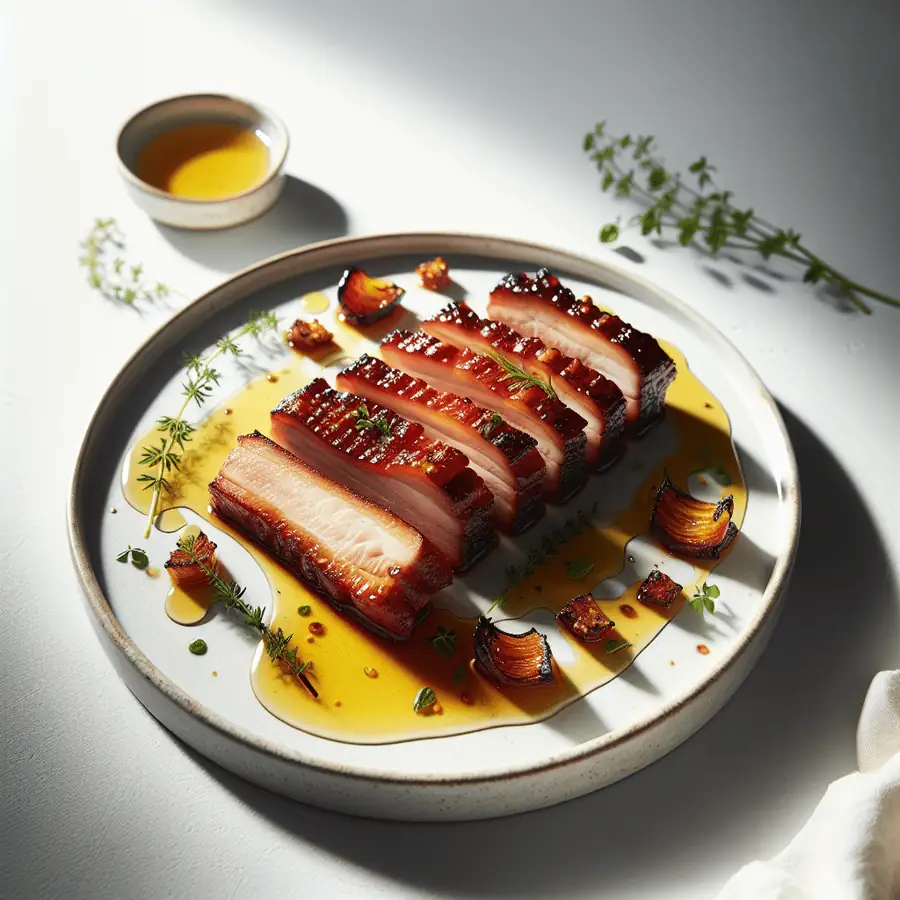 Panceta de cerdo al horno con miel y mostaza