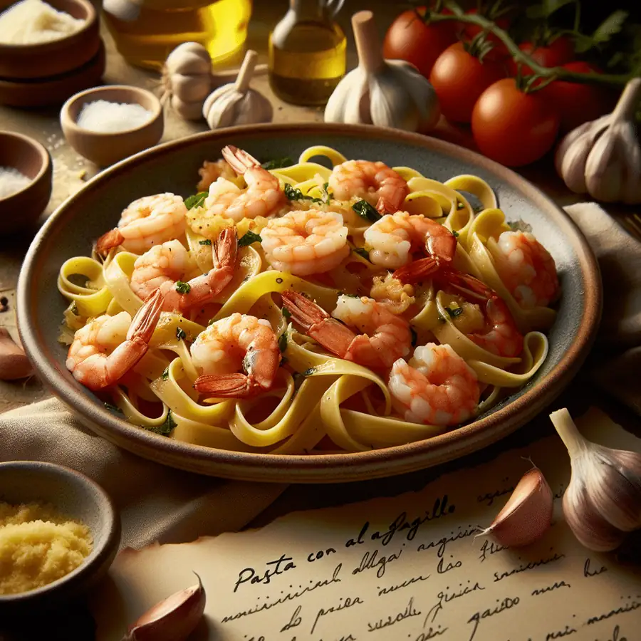 Pasta con gambas al ajillo