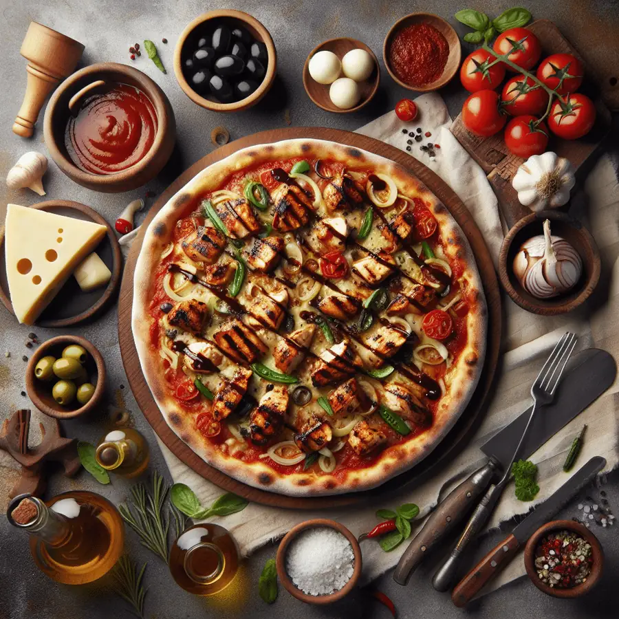Pizza de pollo con barbacoa