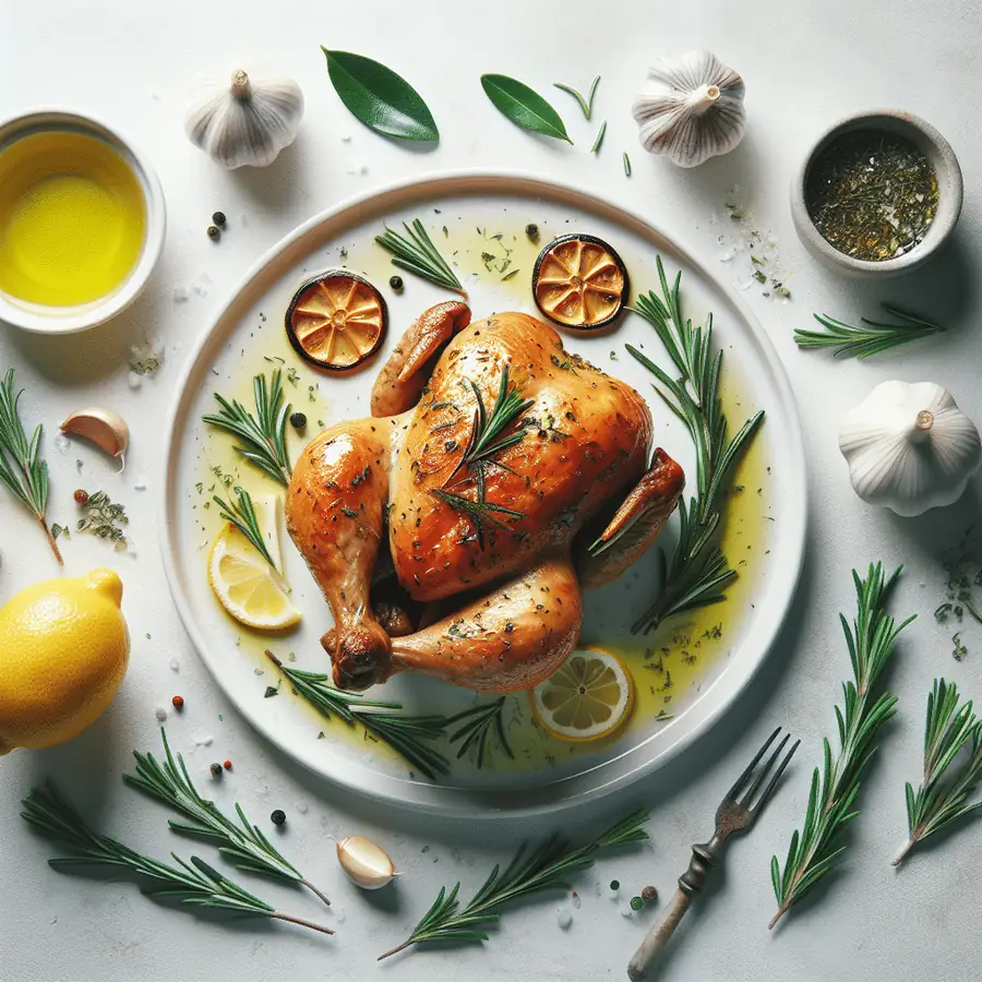 Pollo al horno con romero y limón