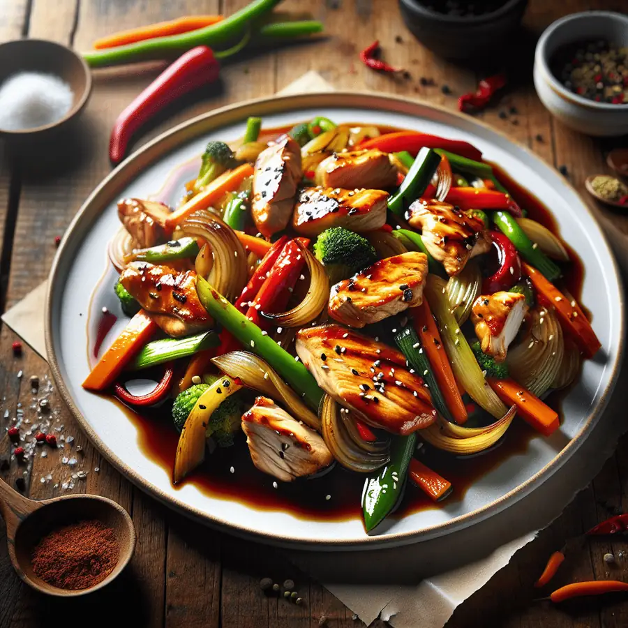 Pollo con verduras al teriyaki