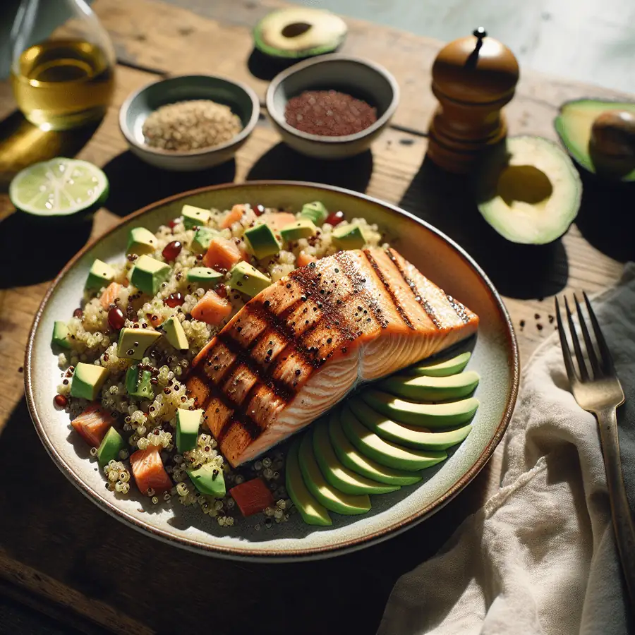 Salmón a la Plancha con Ensalada de Quinoa y Aguacate