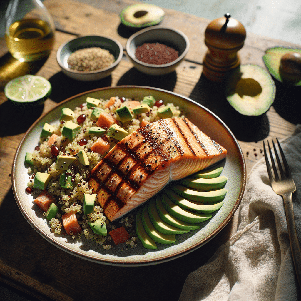 Salmón a la plancha con quinoa y aguacate