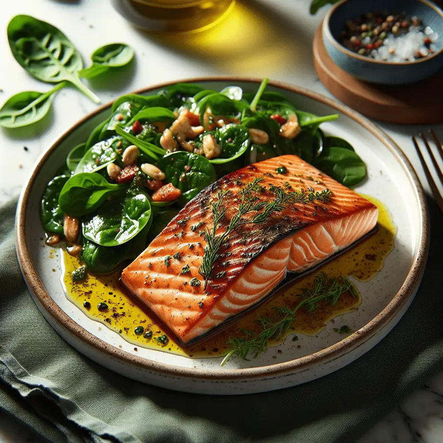 Salmon al Horno con Ensalada de Espinacas