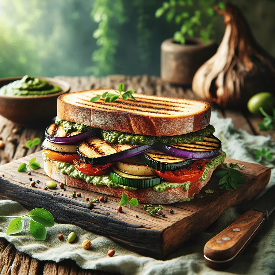 Sándwich de Verduras Asadas con Pesto Vegano