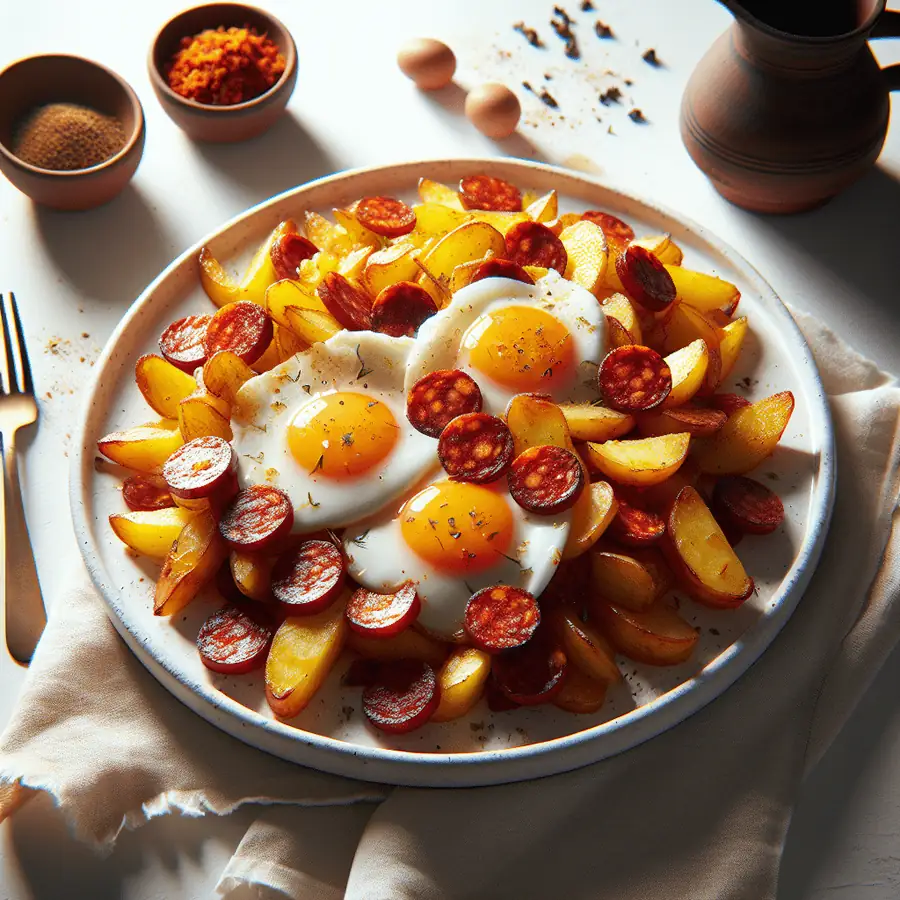 Sartén de Patatas, Chorizo y Huevos