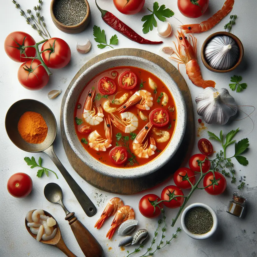 Sopa de Mariscos al Estilo Mediterráneo con Tomate y Azafrán