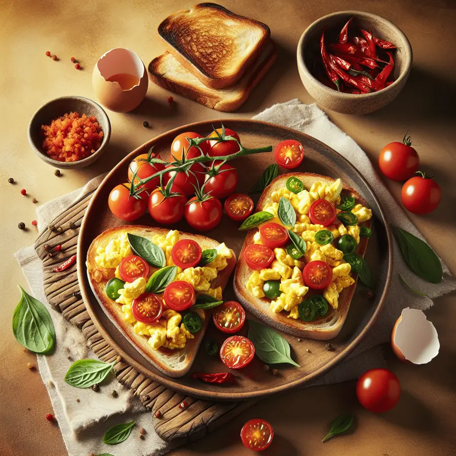 Tostadas con Huevo Revuelto y Tomate Cherry