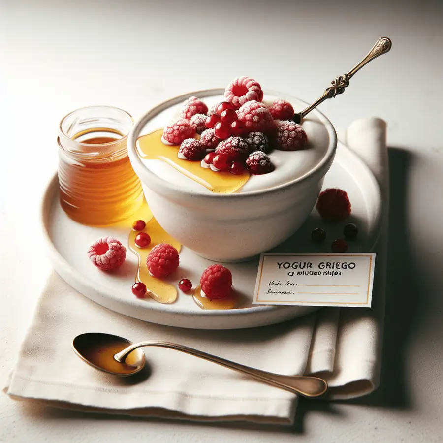 Yogur griego con miel y frutos rojos