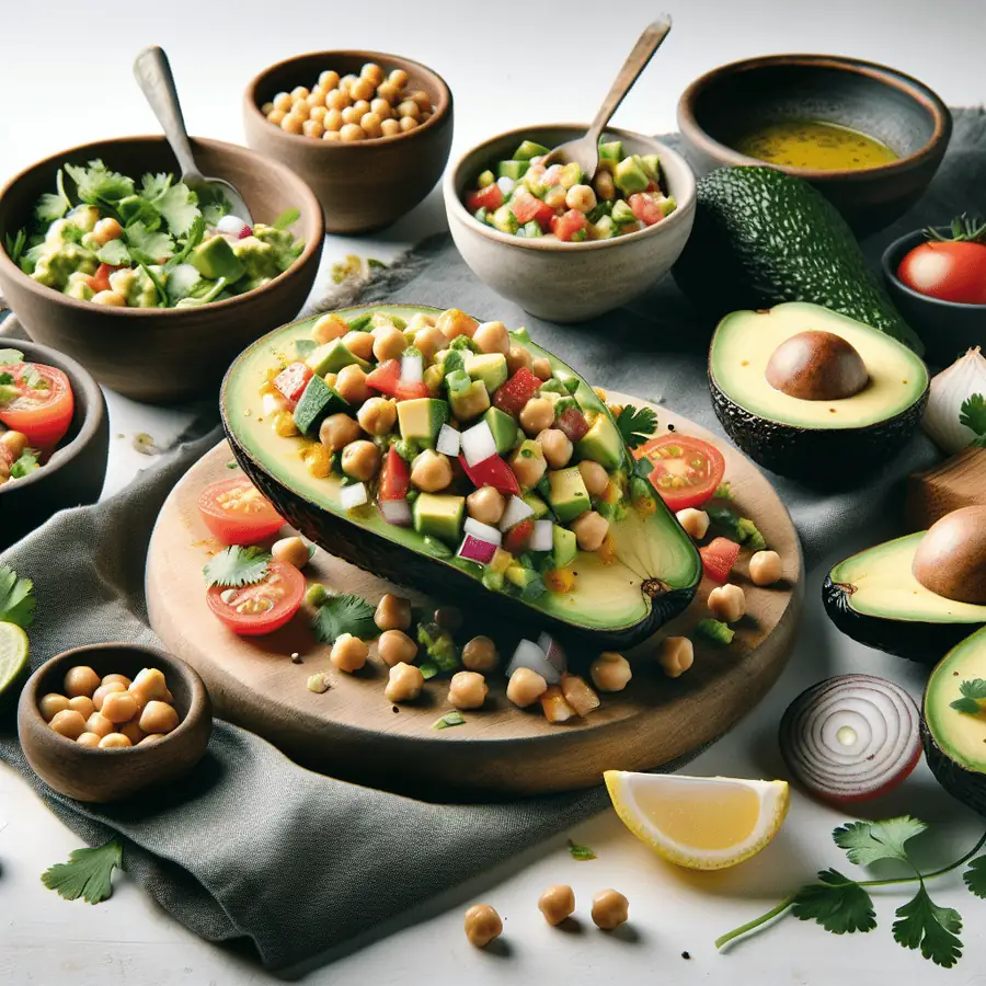 Aguacates rellenos de ensalada de garbanzos