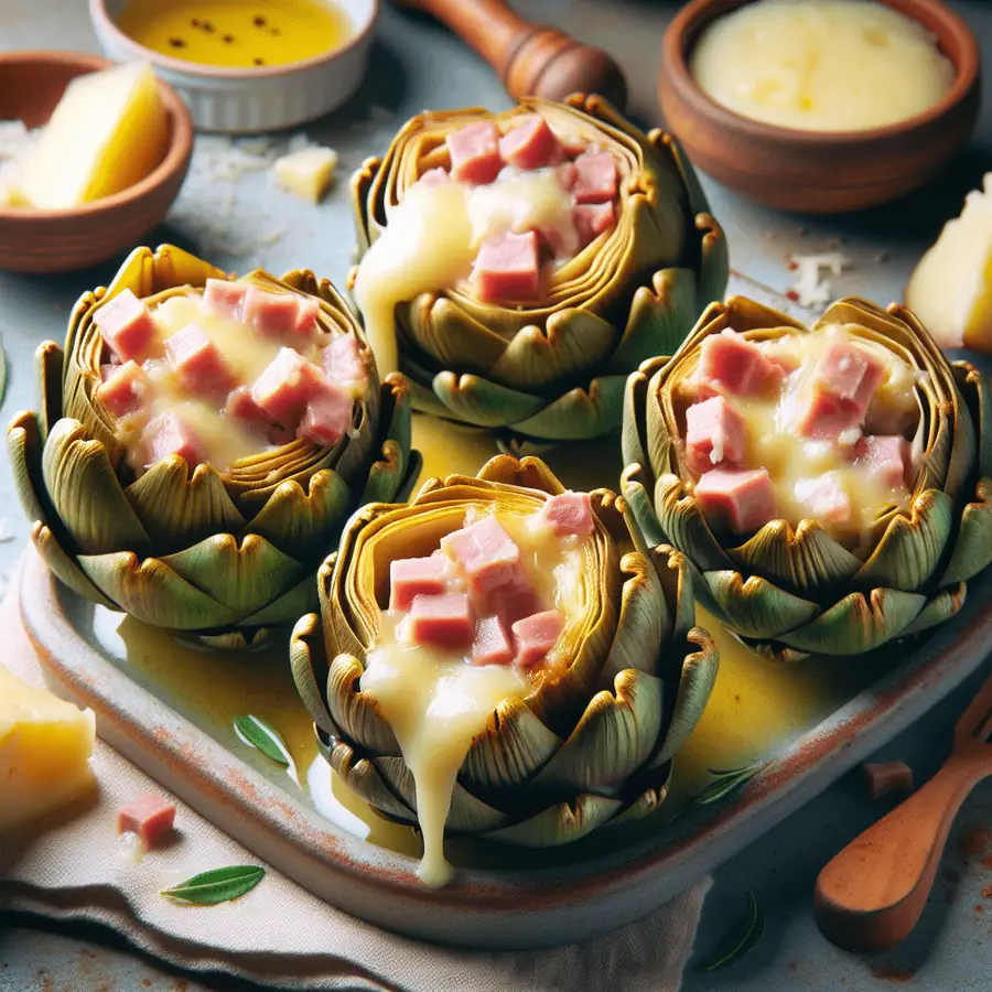 Alcachofas rellenas de jamón y queso
