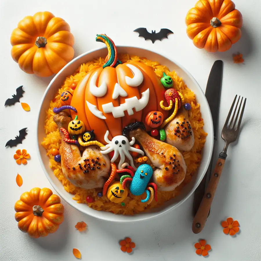 Arroz con Pollo al Horno al Estilo Calabaza de Halloween