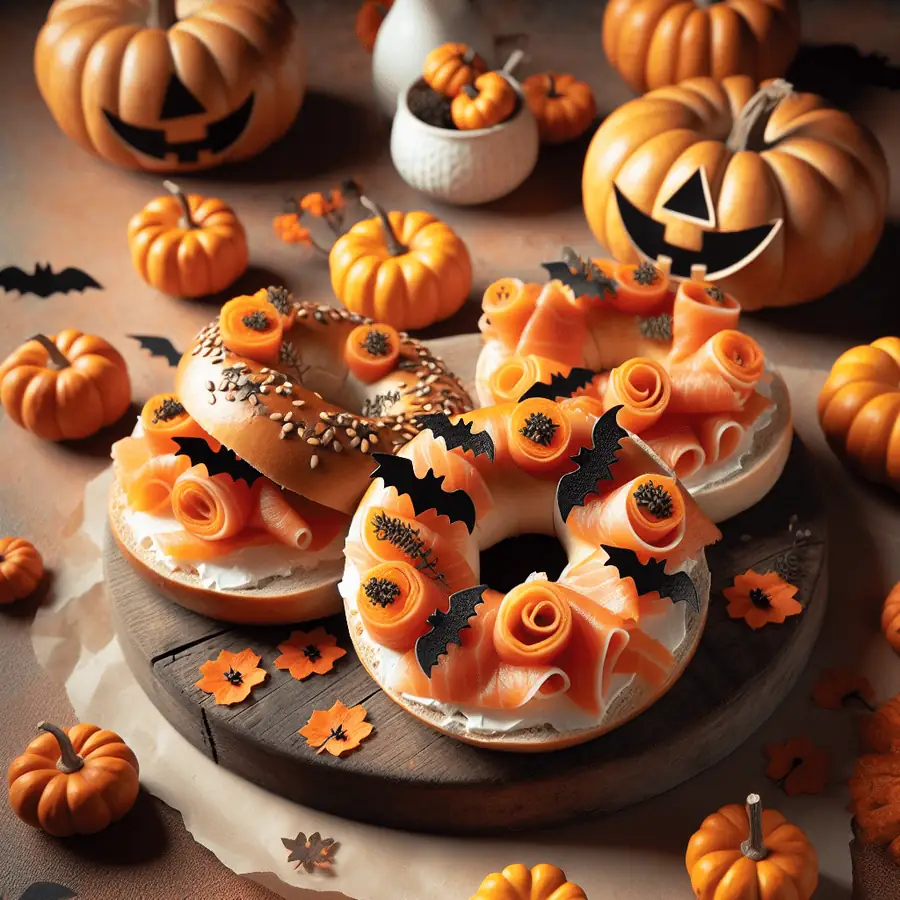 Bagels de Halloween con Salmón y Crema de Queso