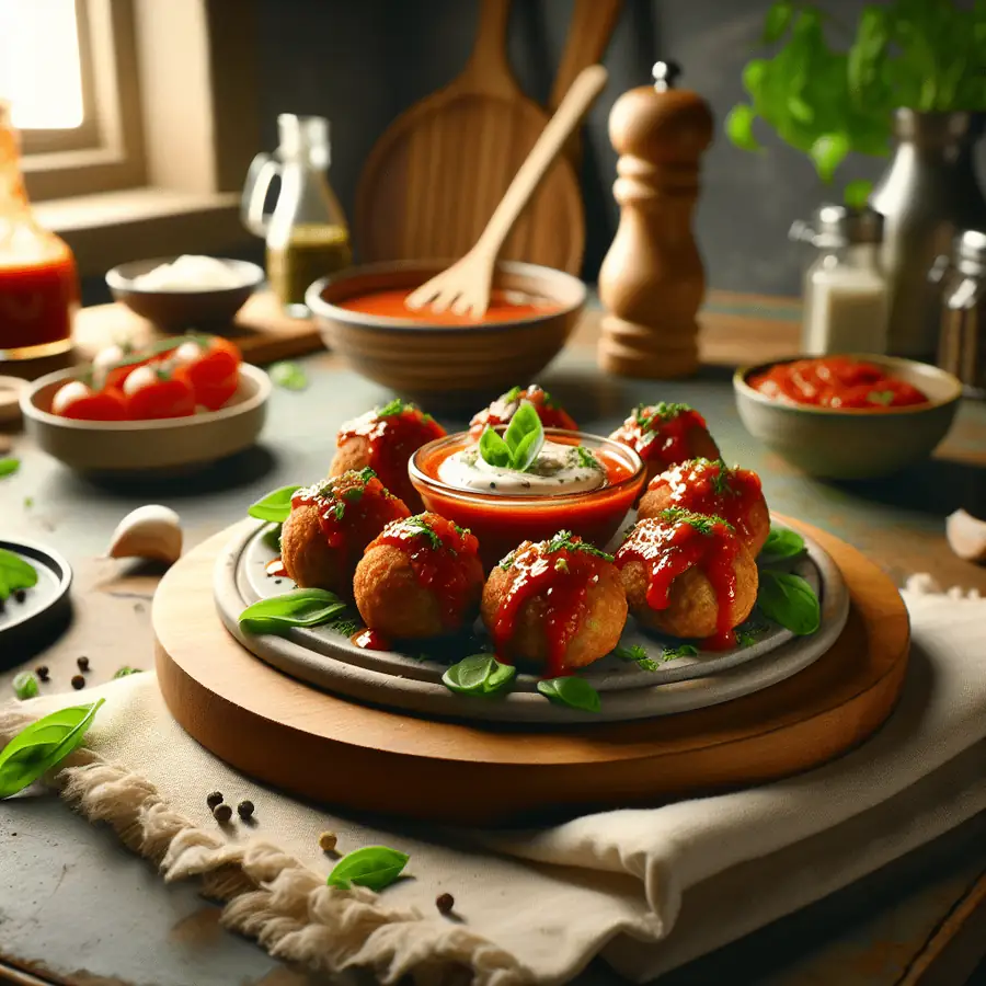 Bolas de pizza veganas con marinara