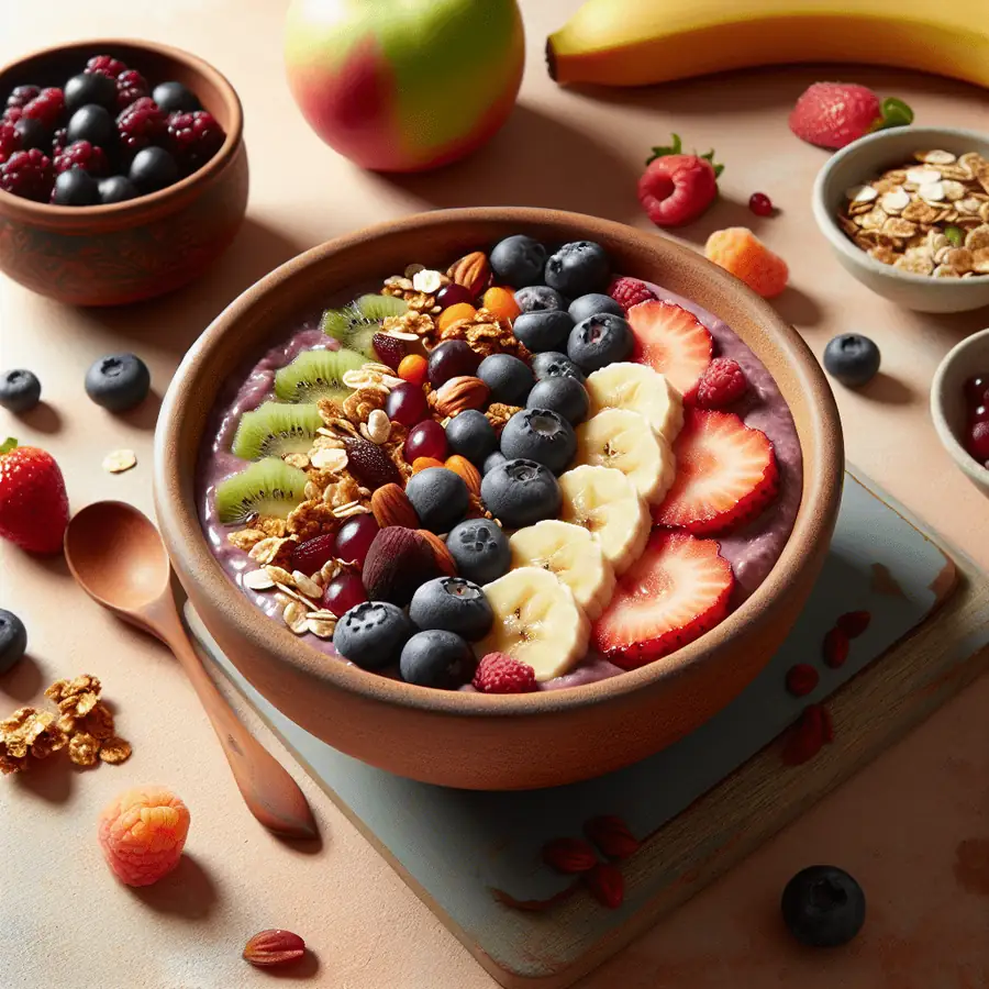 Bowl de acai con granola y frutas