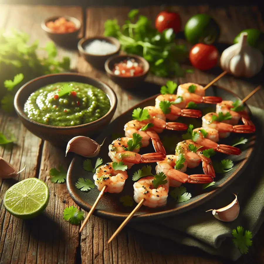 Brochetas de Camarón con Salsa de Cilantro