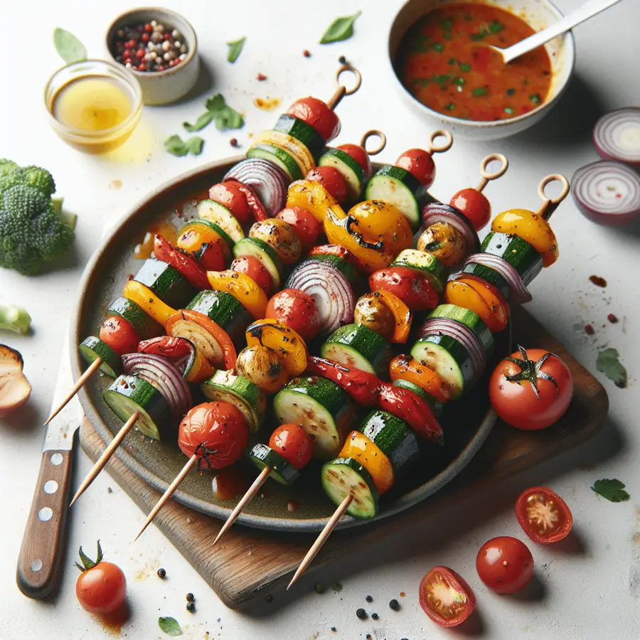 Brochetas de hortalizas marinadas