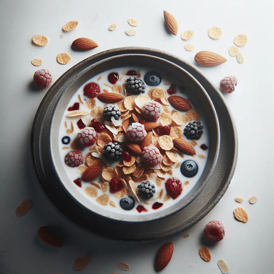 Cereales con Leche de Almendra y Frutas Rojas