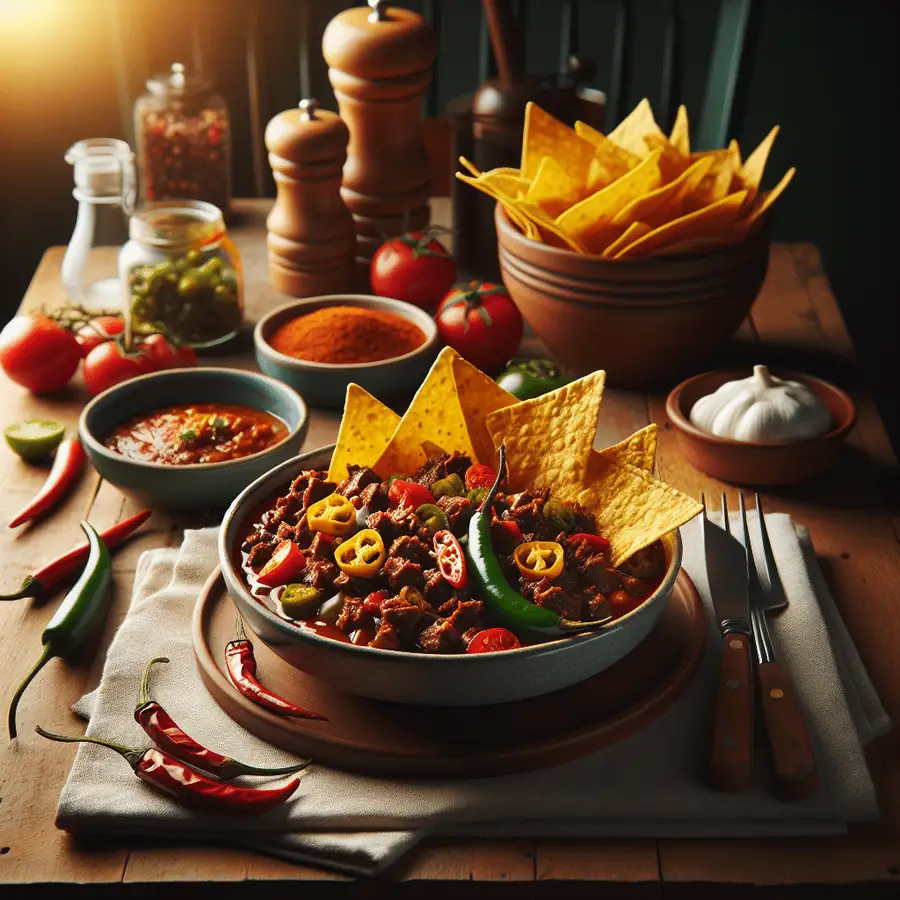 Chile con carne y tortilla chips