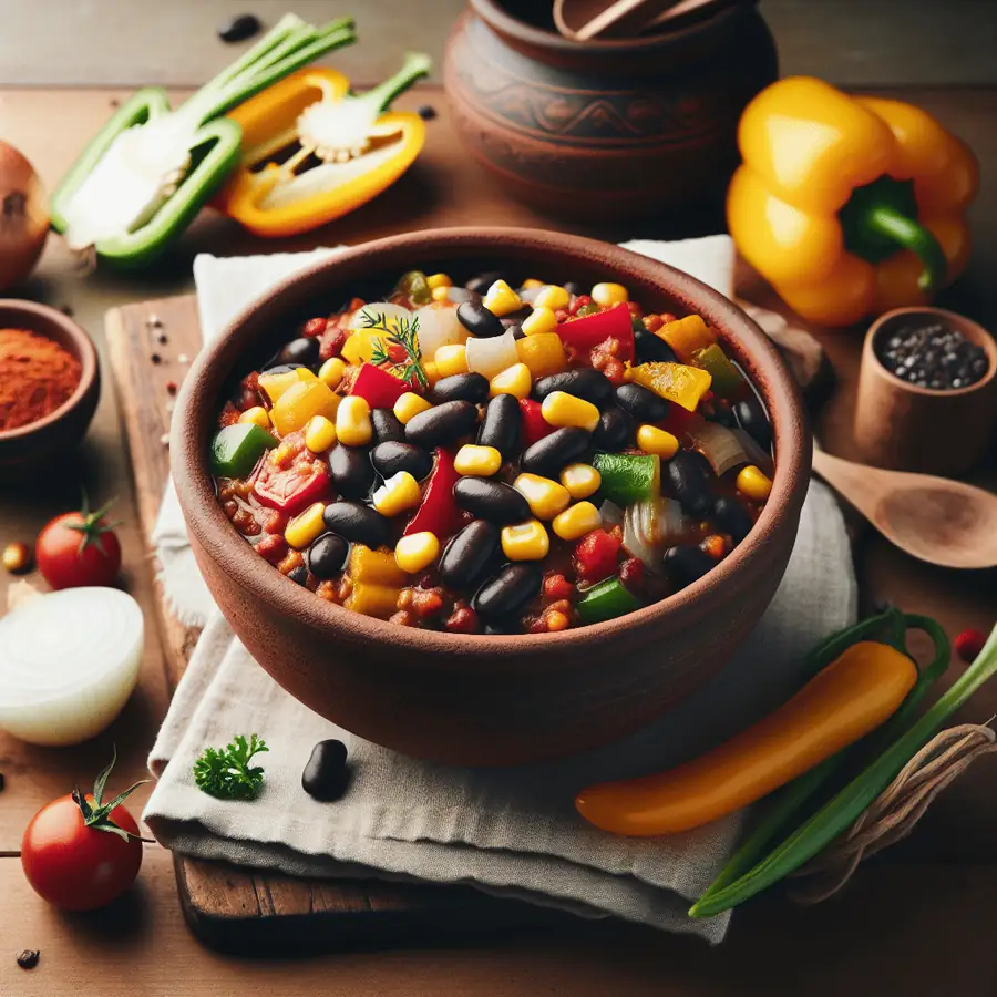 Chili Sin Carne con Frijoles Negros y Maíz
