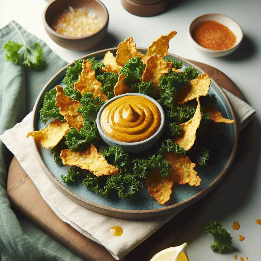 Chips de Kale al Horno con Salsa de Levadura Nutricional