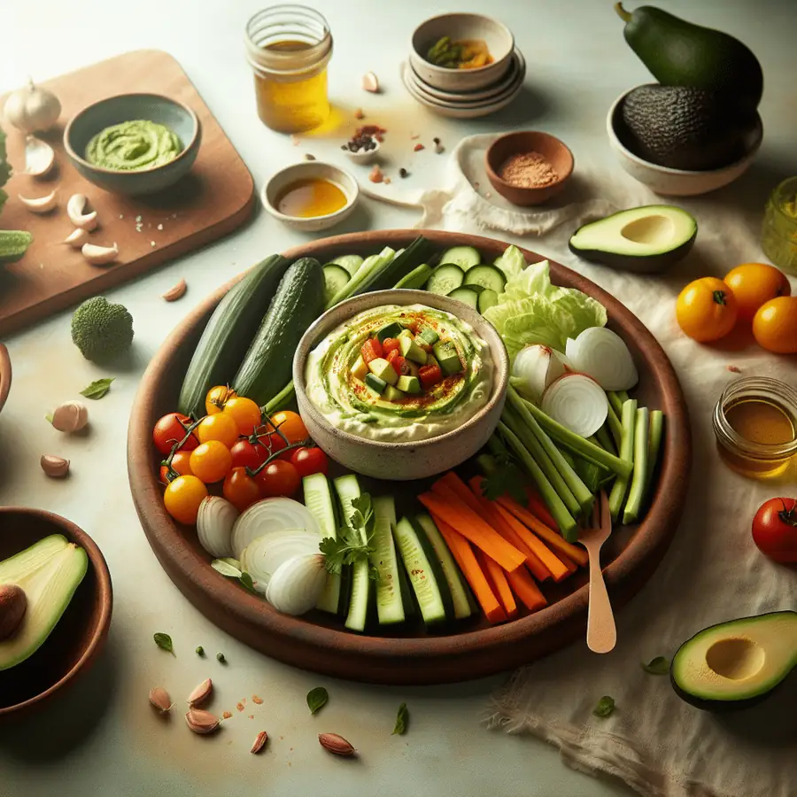 Crudités de Verduras con Dip de Aguacate y Lima