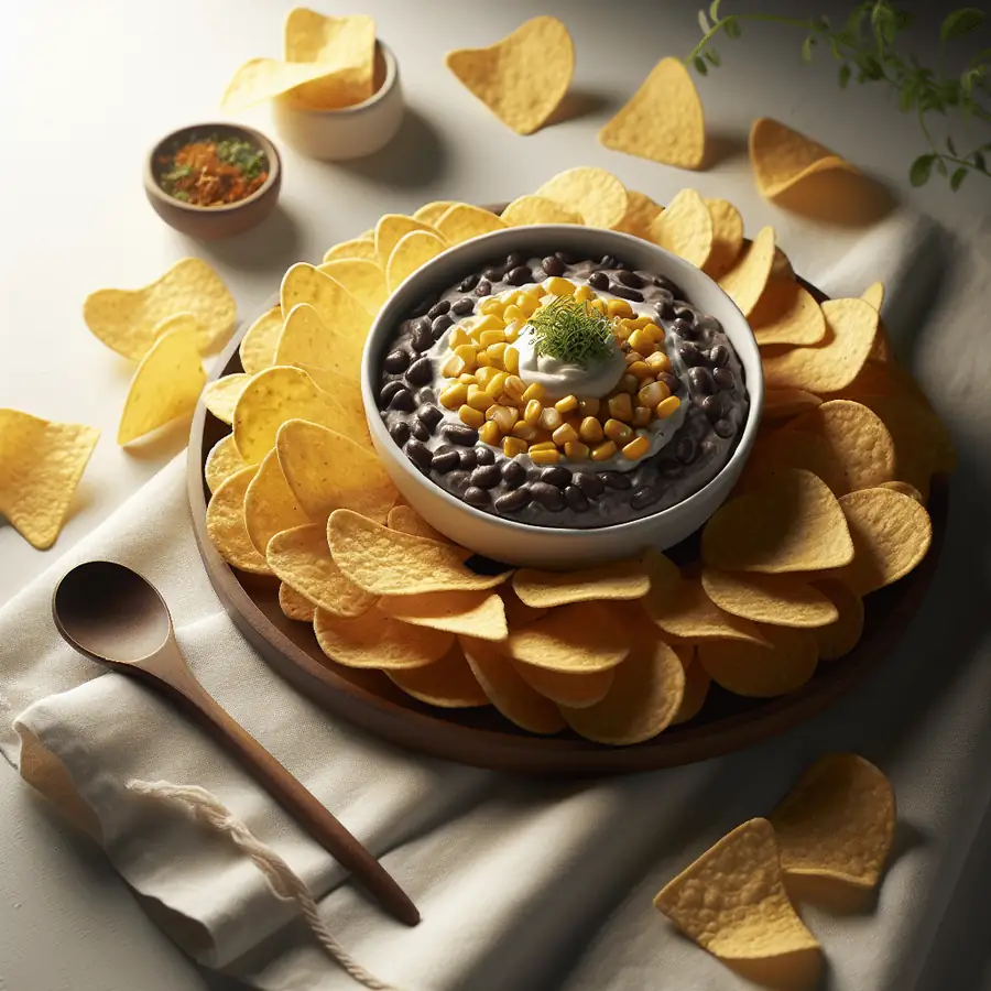 Dip de judías negras con chips de maíz