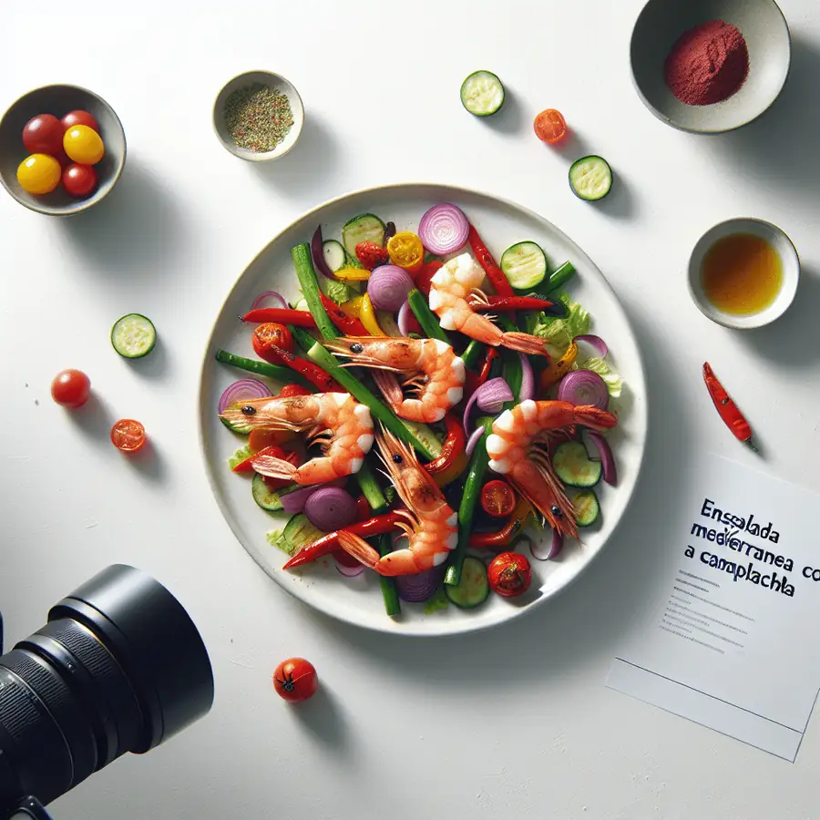 Ensalada Mediterránea con Camarones a la Plancha