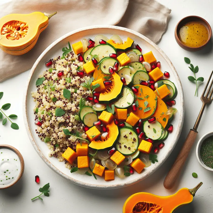 Ensalada Templada de Quinoa con Calabaza y Granada