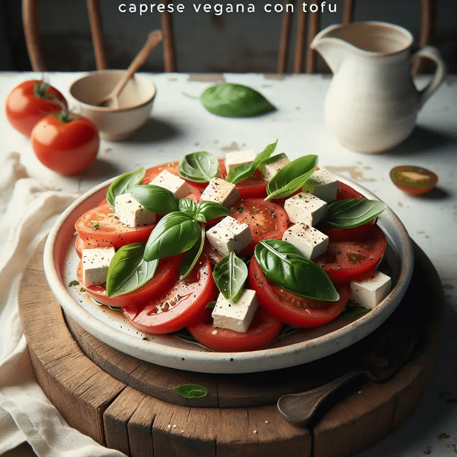 Ensalada caprese vegana con tofu