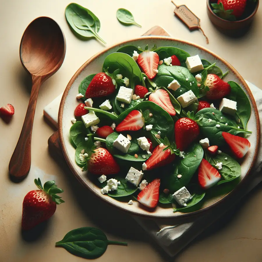 Ensalada de Espinacas, Fresas y Queso Feta