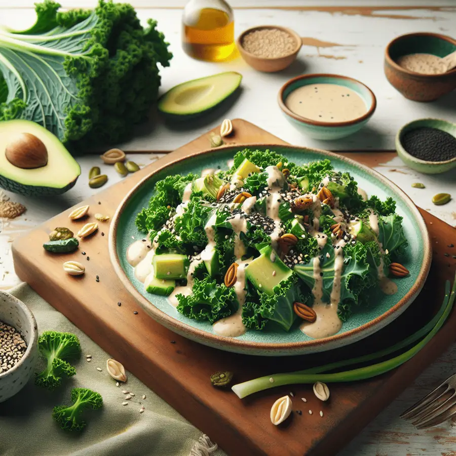 Ensalada de kale con aderezo de tahini