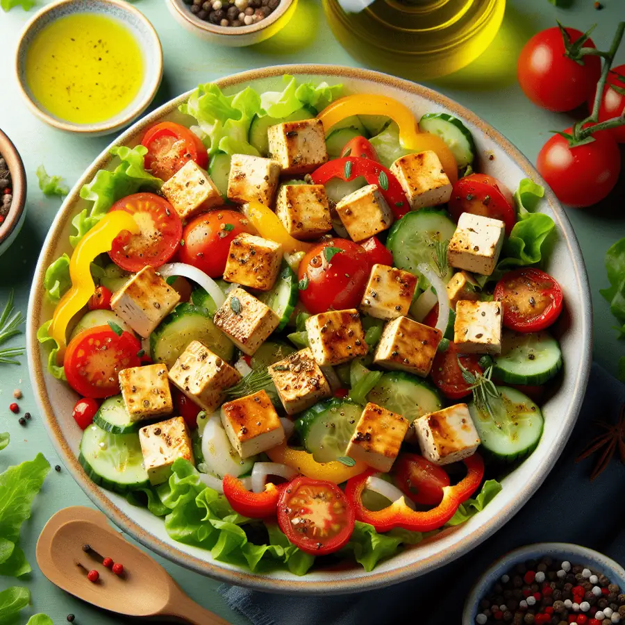 Ensalada griega con tofu marinado