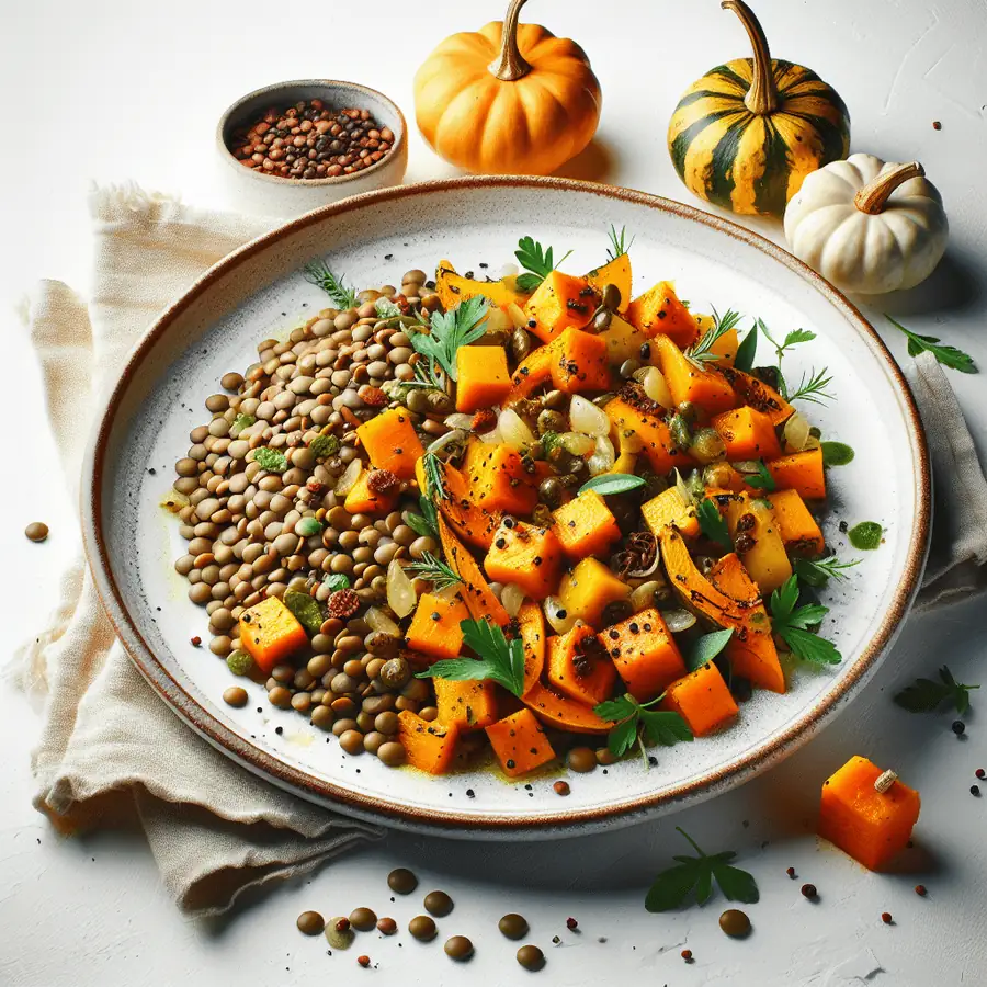 Ensalada templada de lentejas y calabaza