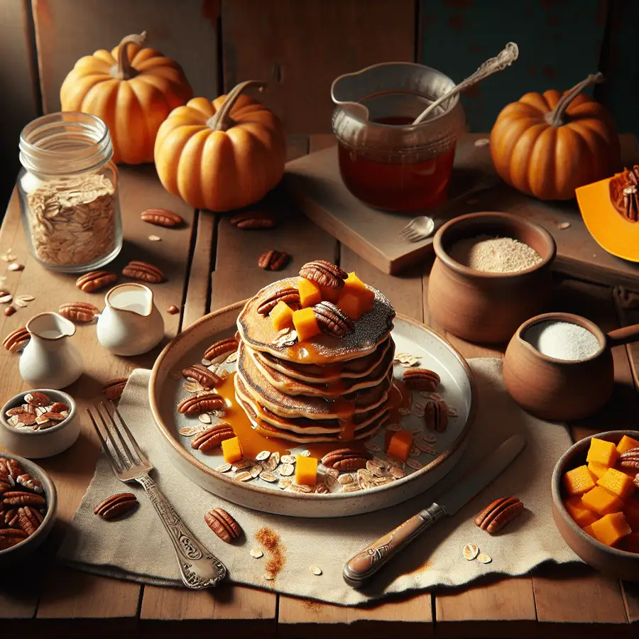 Hotcakes de Avena y Calabaza con Nueces Pecanas