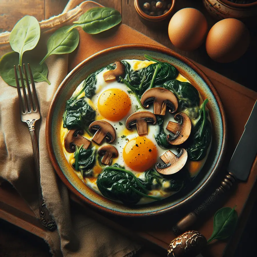 Huevos al Horno con Espinacas y Champiñones
