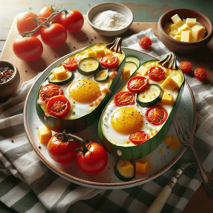 Huevos al Horno en Calabacín con Tomates y Queso